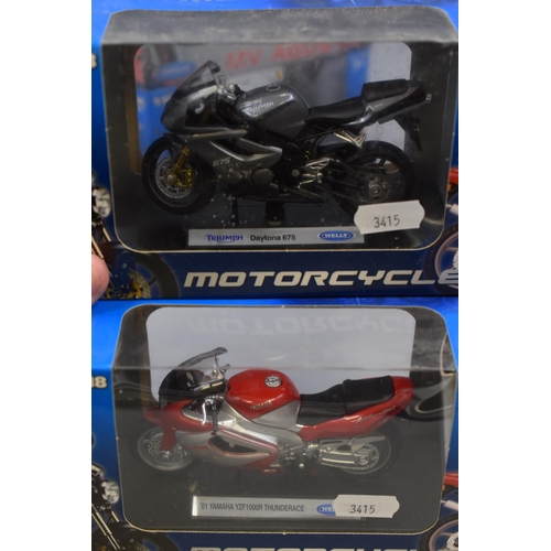 193 - Selection of Six Die-Cast Model Motorcyles by 'Welly' Scale 1:18 to Include, Triumph Daytona 675, Ya... 