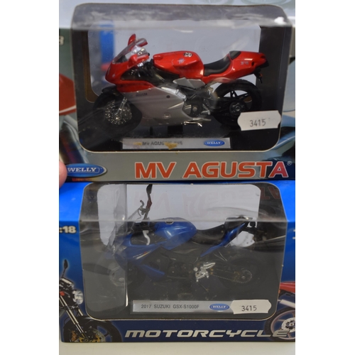 193 - Selection of Six Die-Cast Model Motorcyles by 'Welly' Scale 1:18 to Include, Triumph Daytona 675, Ya... 