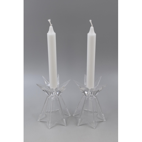 347 - A Pair of Contemporary Glass Candle Holders, With Candles. Candle Holders are Approx 5