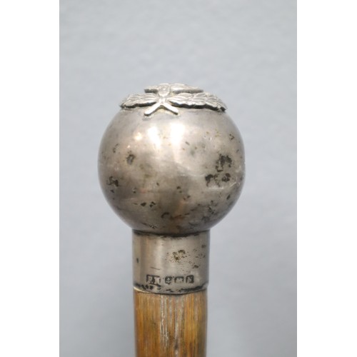 354 - Hallmarked Birmingham Silver Topped Swagger Stick for The Cheshire Regiment