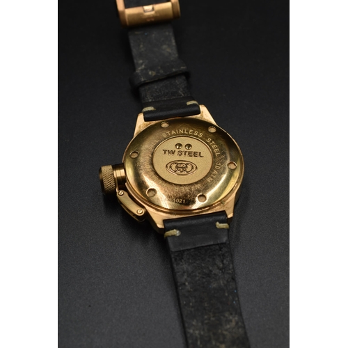 210 - A TW Steel Ceo Canteen Gold Tone Quartz Watch, With Original Leather Strap. Working