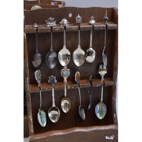 372 - A Large Selection of Collectable Teaspoons and Cake Forks, On Three Wooden Display Stands