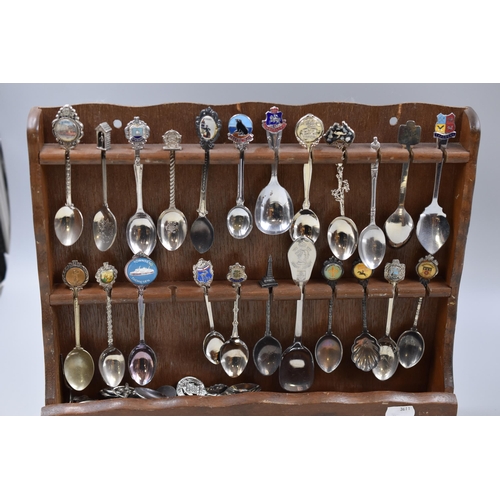 372 - A Large Selection of Collectable Teaspoons and Cake Forks, On Three Wooden Display Stands