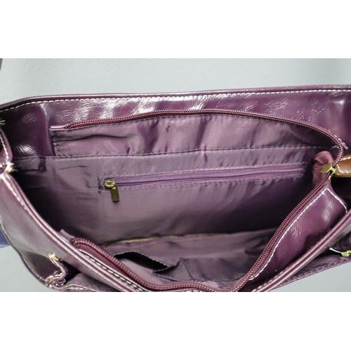 771 - Brand New with Designer Leatherette Satchel Bag Complete with Shoulder Strap in Purple and Light Bro... 