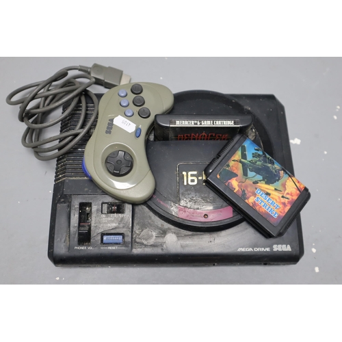 577 - Sega mega drive console with one controller, And Two Games Without Boxes (Desert Strike, And Menacer... 