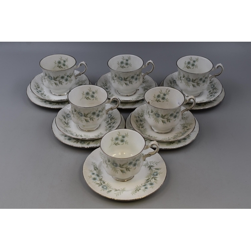 399 - Debutante blue flower patterned tea set to include: 6 side plates, 6 tea cups and 5 saucers