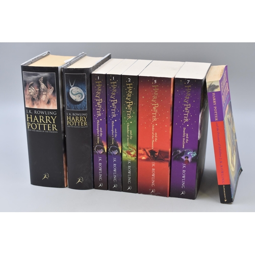 519 - A Selection of Eight Harry Potter Books, Includes Philosophers Stone, Deathly Hallows, Order of the ... 