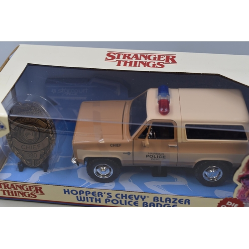 420 - A Boxed Jada Die Cast Stranger Things Hopper's Chevy Blazer With Police Badge, 1:18 Scale