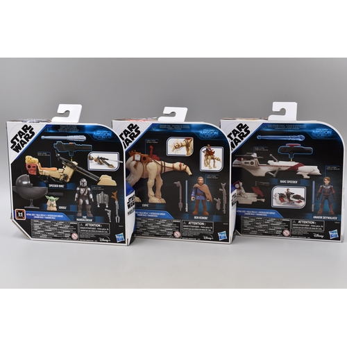 640 - Three Star Wars Mission Fleet Action Figures. Includes The Mandalorian, Anakin and Obi-Wan