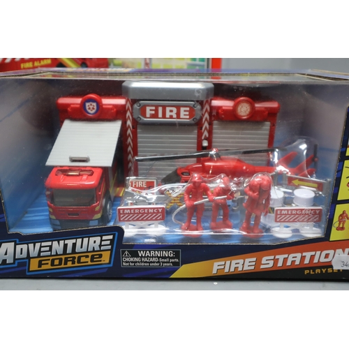 653 - Fire Engine Toy Set ( As New ) To Include 26 Piece Fire Station by Motor Mania, Adventure Force Amer... 