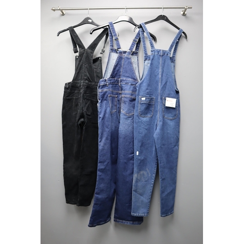 658 - Three Pairs of Denim Dungarees (Includes one new Pair size 10 / another Size 10 and Size 8)