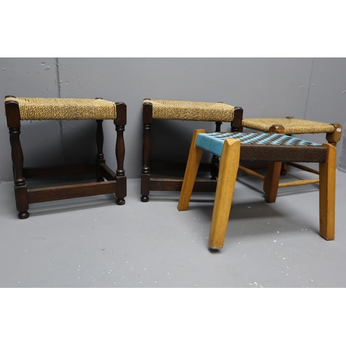 696 - Four Mid Century Rattan Seated Stools. No Postage