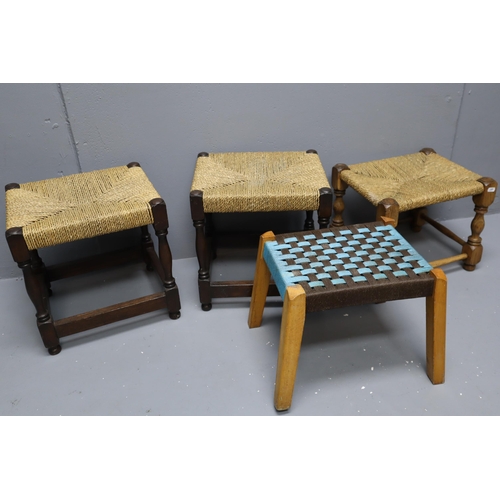 696 - Four Mid Century Rattan Seated Stools. No Postage