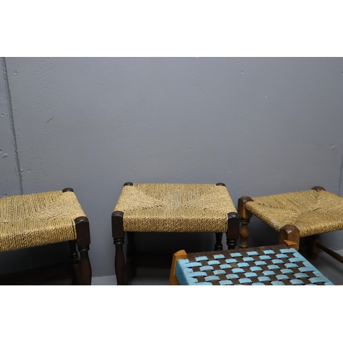 696 - Four Mid Century Rattan Seated Stools. No Postage