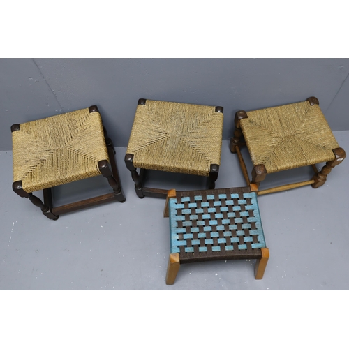 696 - Four Mid Century Rattan Seated Stools. No Postage