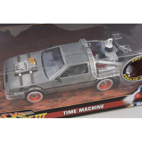 422 - A Boxed Jada Die Cast Back To The Future III Time Machine, 1:18 Scale. Lights Up When Tested