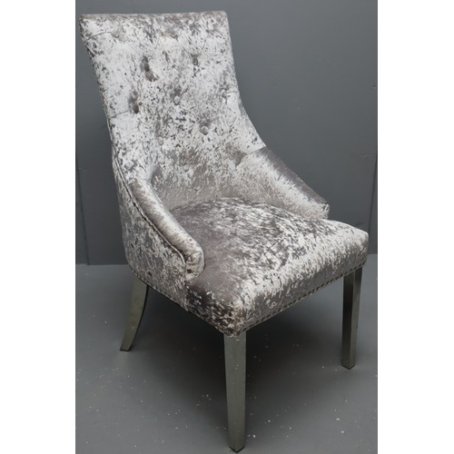 687 - 8 Imperial dining chairs, silver crushed velvet & chrome (102.0 cm H x 54.0 cm W x 72.0 cm D). N... 