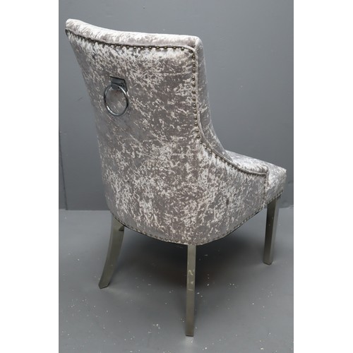 687 - 8 Imperial dining chairs, silver crushed velvet & chrome (102.0 cm H x 54.0 cm W x 72.0 cm D). N... 