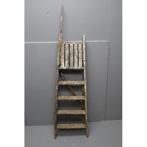 710 - Set of Vintage Wooden 5 Tier Folding Step Ladders