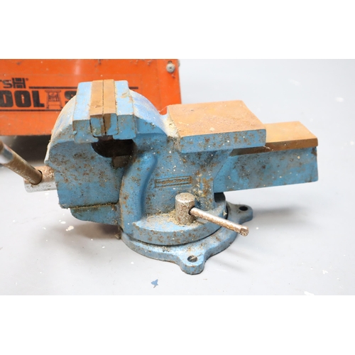 716 - Two Items to include a Workzone Rotational Bench Vice and a Vintage Tool Stool