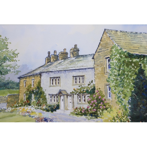 455 - An Original Framed and Glazed Brian Barlow Watercolour Depicting Cottages at Downham, Approx 20