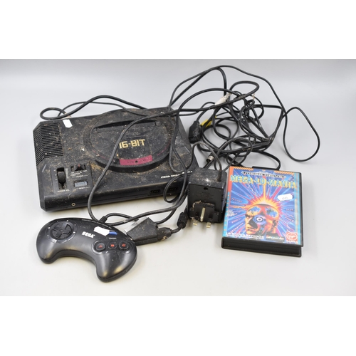 569 - Sega mega drive console with a controller and one game Mega-lo-mania