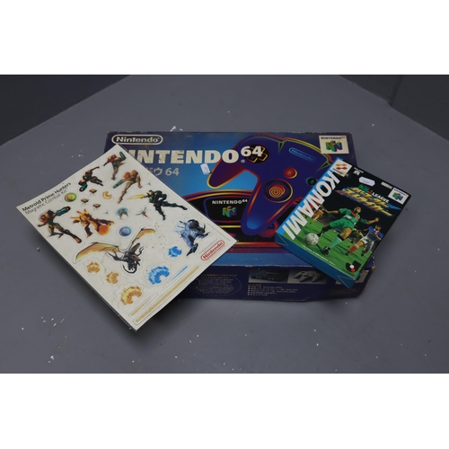 573 - Nintendo 64 console with one game J.League, And Metroid Prime Magnet Set