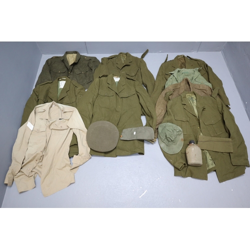 897 - Authentic British Army surplus to include, shirts, hats/caps, jackets & a water caddy (8 jackets... 