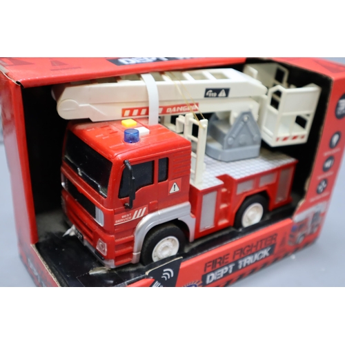 854 - Collection of Eight Boxed Firetruck Toys, All Appear Unused