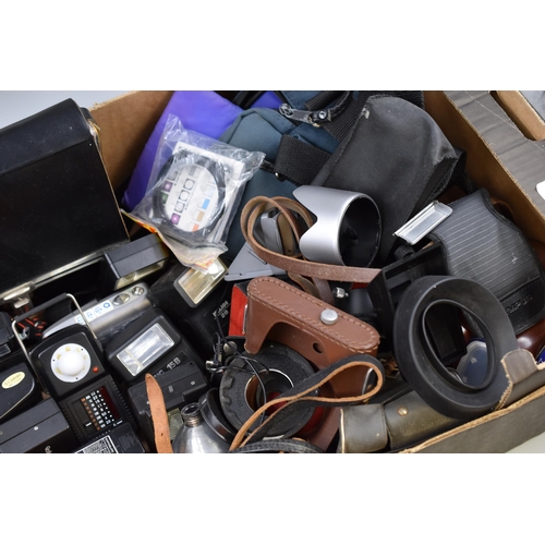 866 - A Selection of Vintage Cameras, And Camera Accessories. Includes Hanimex Camera, Flash Units, Exposu... 