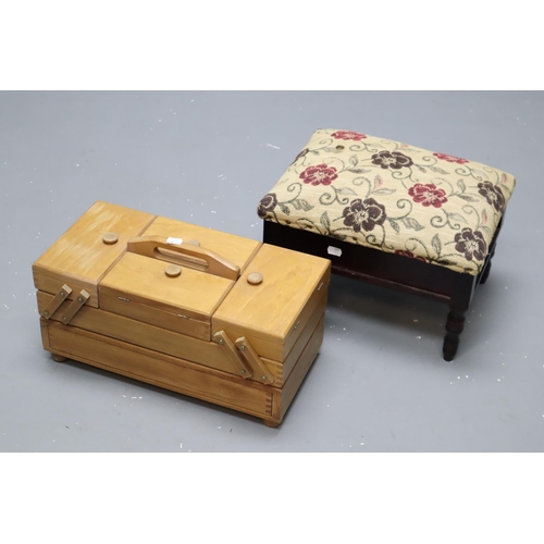 886 - A Wooden Cantilever Swing Box, And Fabric Topped Footstool With Underseat Storage (AF)