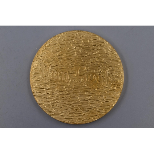 125A - Van Gogh Gold Plated Medal (6cm Dia) Displaying Vincent's Painting The Church at Auvers