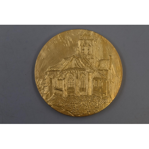 125A - Van Gogh Gold Plated Medal (6cm Dia) Displaying Vincent's Painting The Church at Auvers