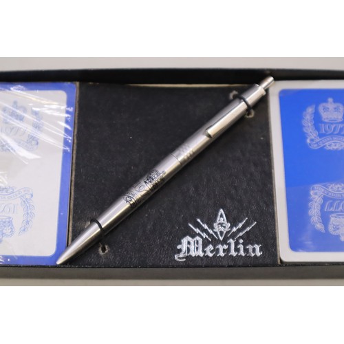 227 - Royal Commemorative 1977 Gift Set to include One Pound Note, Pen, and Playing Cards