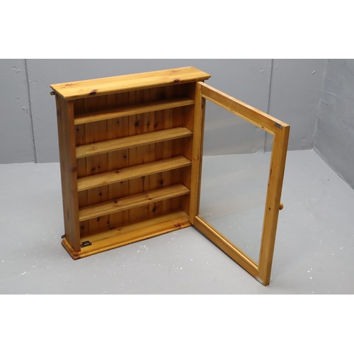 705 - Pine Wall Hanging Four Shelf Glass Fronted Display Cabinet complete with Wall Fixings 25