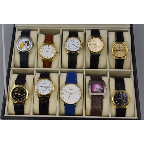 89 - A Faux Leather Ten Watch Presentation Box With Ten Working Quartz Watches