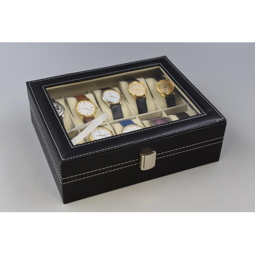 89 - A Faux Leather Ten Watch Presentation Box With Ten Working Quartz Watches