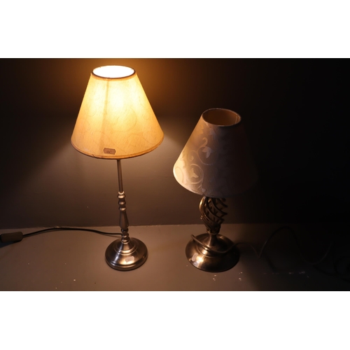 610 - 3 lamps, one tall lamp with beige shade and two (1 small & 1 big) lamps beige with a twist style... 