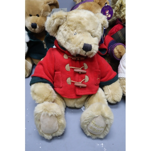 657 - Ten Original Branded Harrods Teddy Bears (1994, 1996, 1997, 1998, 1999, 2001, 2002, 2003,2004 and 20... 