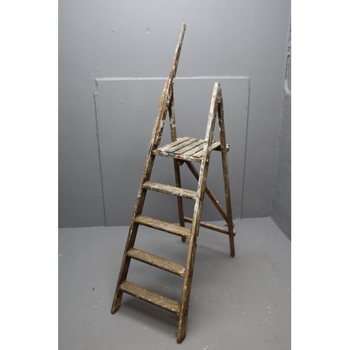 710 - Set of Vintage Wooden 5 Tier Folding Step Ladders