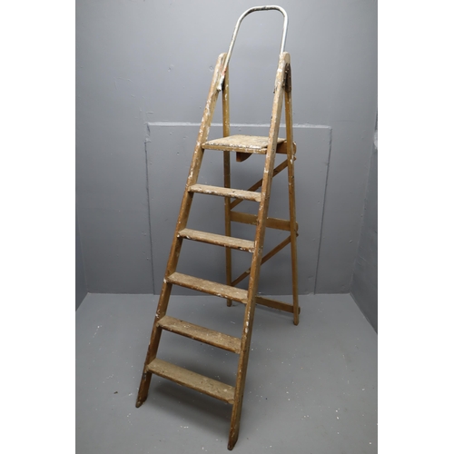 711 - Set of Vintage Wooden 6 Tier Folding Step Ladders