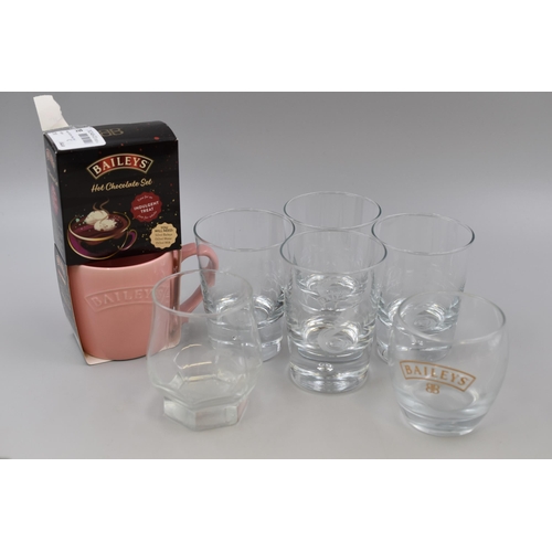 805 - A Selection of Baileys Items To Include Set of Four Baileys Glasses, Hot Chocolate Set, And Two Othe... 