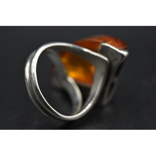 3 - Silver 925 Amber Stone Ring Size M