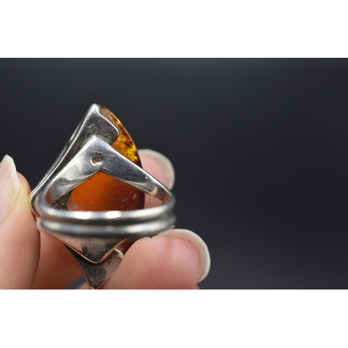 3 - Silver 925 Amber Stone Ring Size M