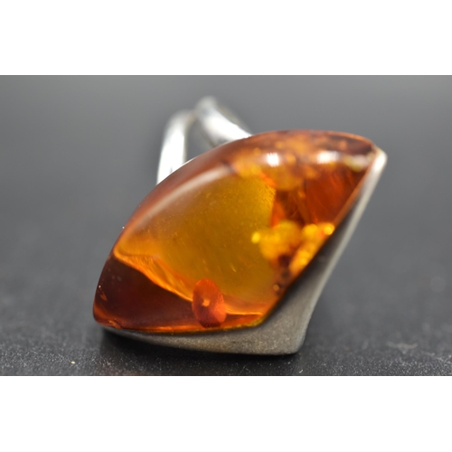 3 - Silver 925 Amber Stone Ring Size M