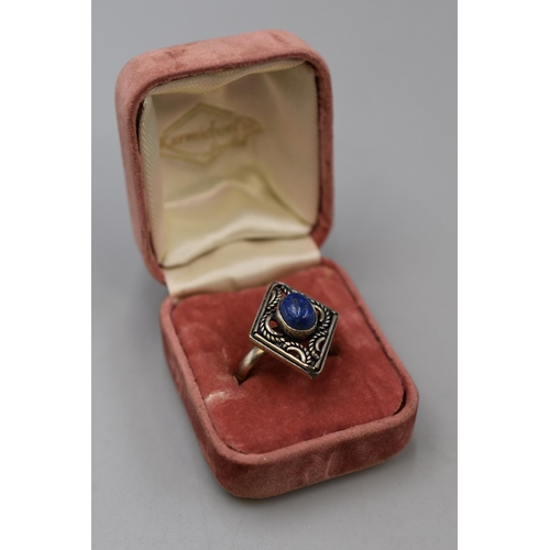 9 - Vintage Silver Blue Stone Ring size M