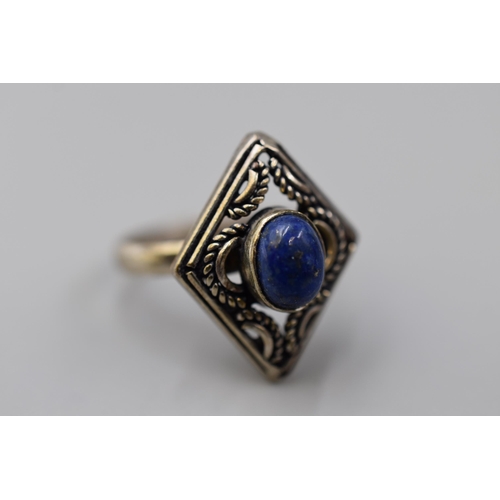 9 - Vintage Silver Blue Stone Ring size M