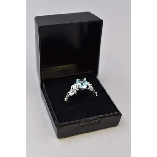 22 - Silver 925 light blue stoned ring (Size N)