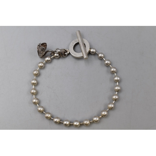 34 - Silver 925 Bobble Bracelet with Swan Charm Attached