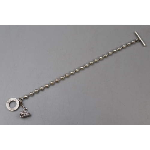 34 - Silver 925 Bobble Bracelet with Swan Charm Attached